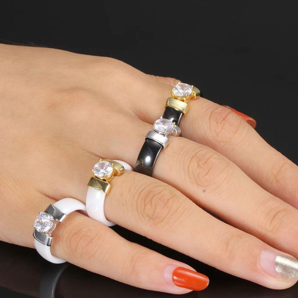 NEW Women's‎ 1 Carat Simulated Diamond White Gold, Ceramic Band Ring, Size 9